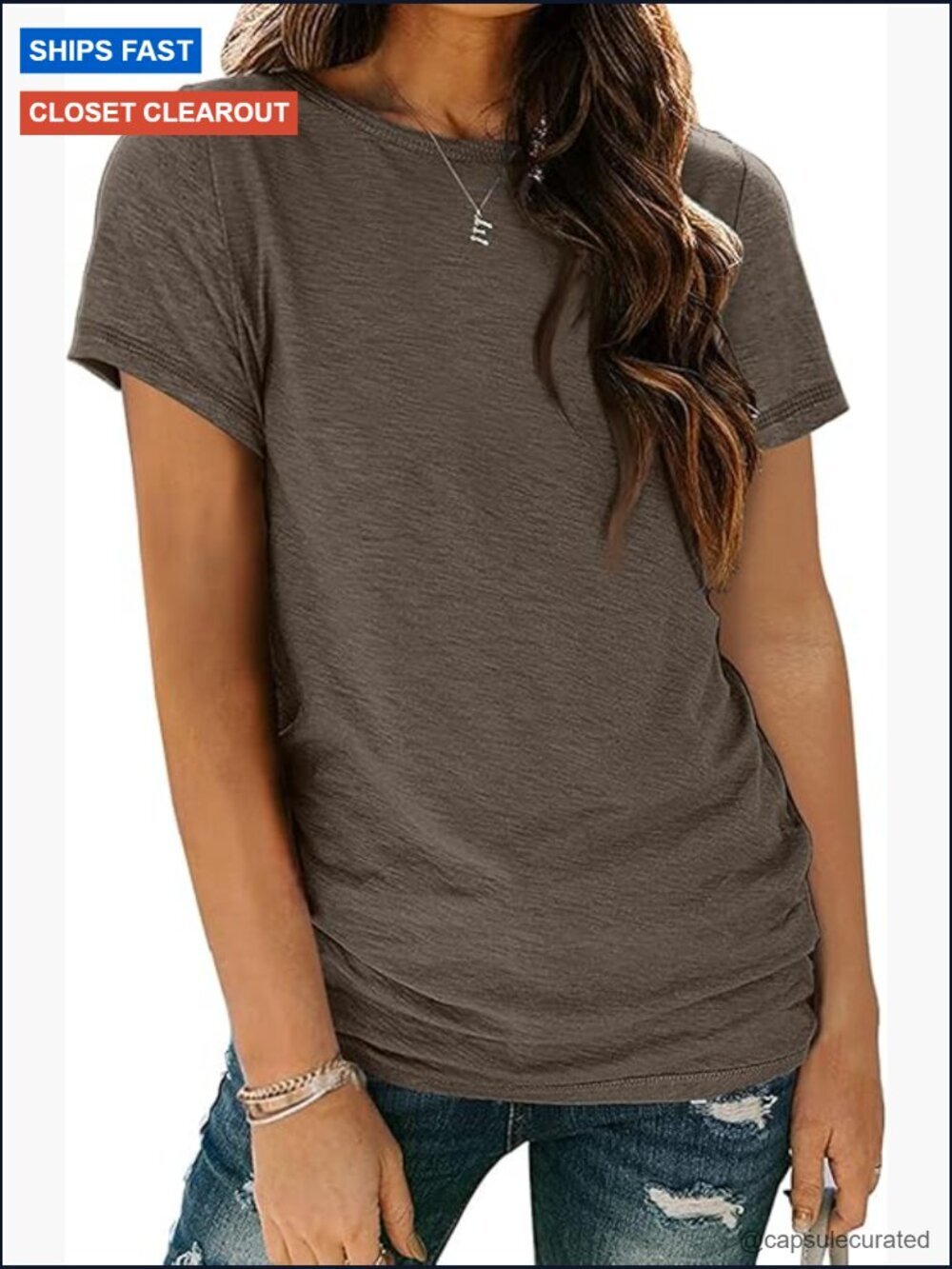 Short Sleeve Crew Neck Tee Casual Summer Top Lightweight Stretch